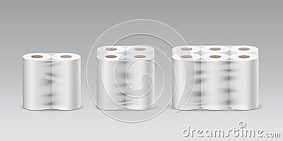 Plastic roll tissue paper long roll three product, two rolls, four rolls, six rolls, collection Vector Illustration