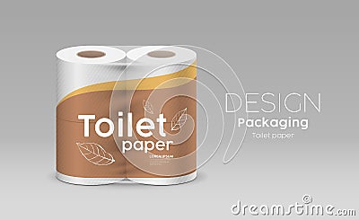 Plastic roll toilet paper packaging, leaf and brown design Vector Illustration