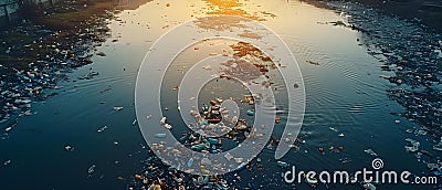 Plastic's Menace on Waterways. Concept Environmental Impact, Pollution Caused, Plastic Waste, Water Stock Photo