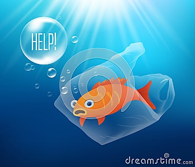 Plastic Sea Pollution - Fish In Danger Vector Illustration