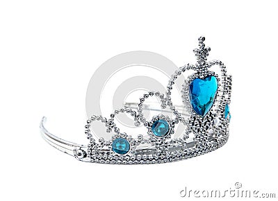 Plastic silver tiara toy isolated on white background. Toy crown isolated Stock Photo