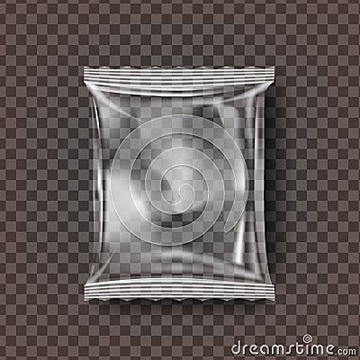 Plastic Snack Packaging Vector. Transparent Pillow Bag Wrap. Empty Product Polyethylene Mock Up Template. Nylon Doy Pack Vector Illustration