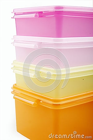 Plastic storage boxes Stock Photo