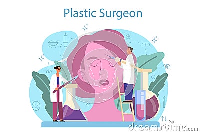 Plastic surgeon concept. Idea of body and face correction. Vector Illustration