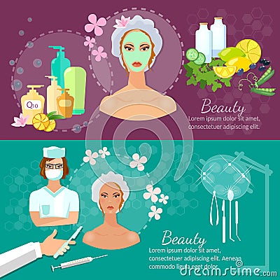 Plastic surgery banner women's beauty skin care Vector Illustration