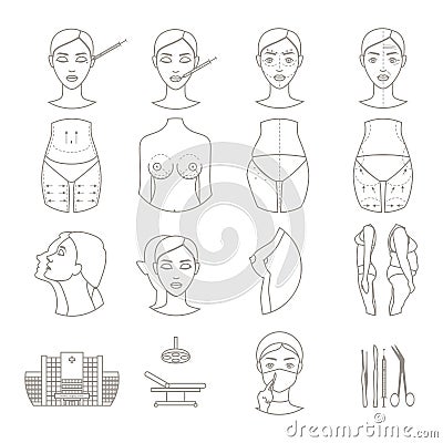 Plastic surgery sketch icons set Vector Illustration