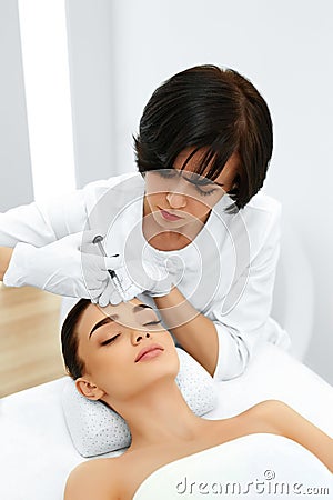 Plastic Surgery. Woman Gets Cosmetic Injection. Cosmetology. Beauty Face. Mesotherapy Stock Photo