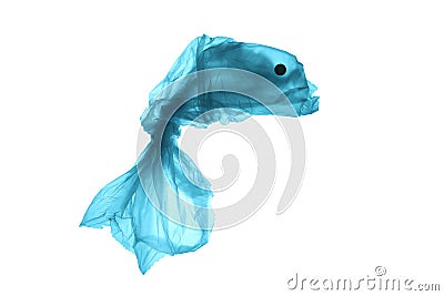 Plastic trash in the sea. Pollution of the world ocean waste. Silhouette of fish from a used plastic bag. Isolated on white Stock Photo