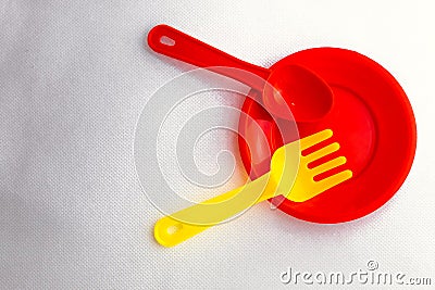 Plastic utensils for children color Stock Photo