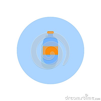 Plastic water bottle flat icon. Round colorful button, circular Vector Illustration
