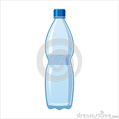 Plastic water bottle icon empty liquid container drink with screw cap for beverage drinking mineral water. Mockup Vector Illustration