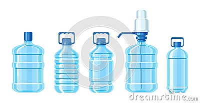 Plastic water bottle set containers of different capacities Stock Photo