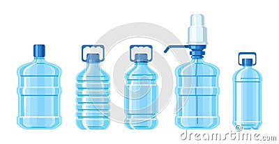 Plastic water bottle set containers of different capacities Vector Illustration