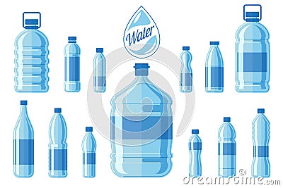 Plastic water bottle set isolated on white background. Healthy agua bottles vector illustration Vector Illustration