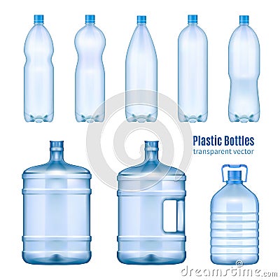 Plastic Water Bottles Realistic Set Vector Illustration