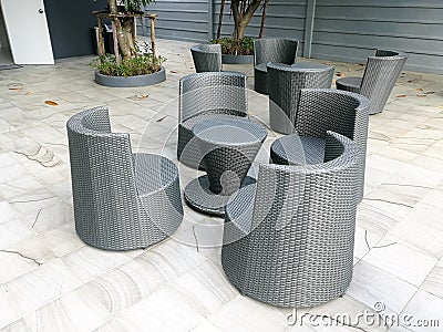 plastic wicker chairs and table Stock Photo