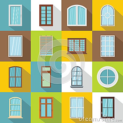 Plastic window forms icons set, flat style Vector Illustration