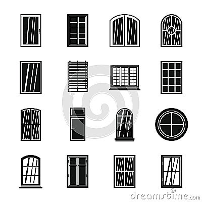 Plastic window forms icons set, simple style Vector Illustration