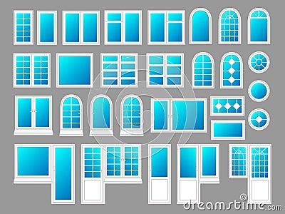 Plastic windows with doors, vector illustration set Vector Illustration