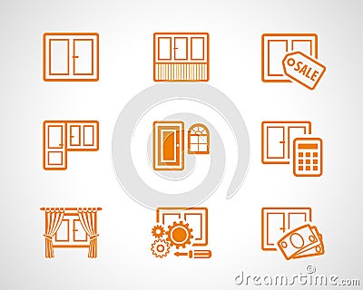 Plastic windows scetch icons Vector Illustration