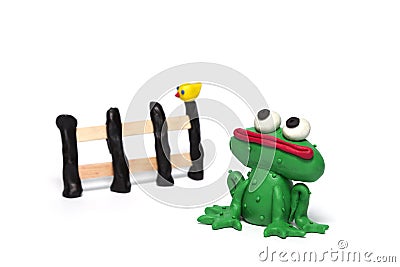 Plasticine clay handmade green frog Stock Photo