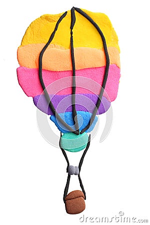 plasticine Colorful hot air balloons flying isolated on white background. modelling clay Stock Photo