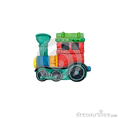 Plasticine colorful retro train sculpture isolated on white Stock Photo