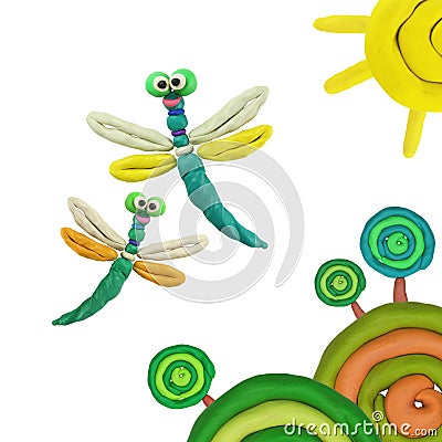 Plasticine dragonflies Stock Photo