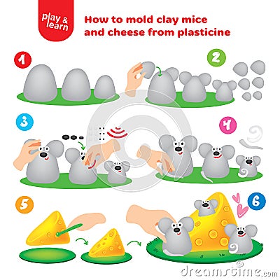 Plasticine Mice And Cheese Kids Step Instruction Vector Illustration