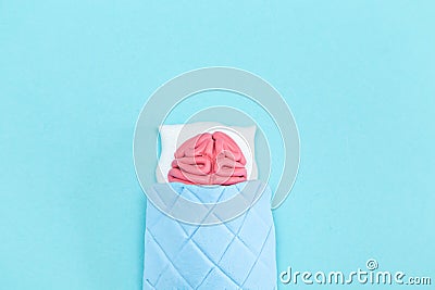 Plasticine pink human brain is sleeping. Mind rest concept Stock Photo