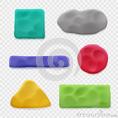 Plasticine. Realistic templates of geometrical forms different colors and shapes isolated decent vector plasticine set Vector Illustration