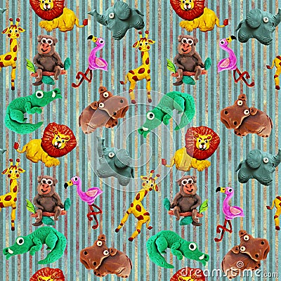 Plasticine seamless African baby animals colorful seamless pattern Stock Photo