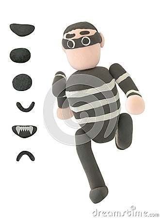 Plasticine Thieve or crime in running action Stock Photo