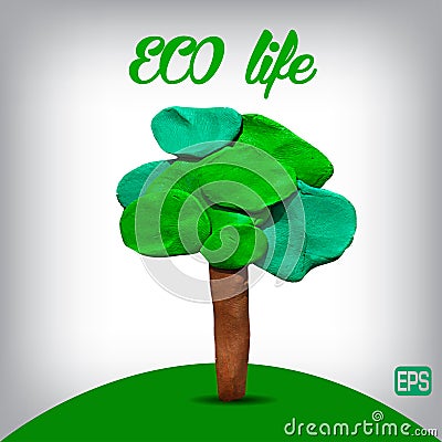 Plasticine tree on a background. Vector Illustration