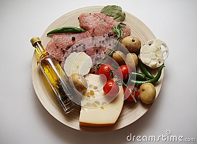 Plate of appetite meat and various vegetables Stock Photo