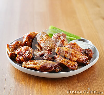 Plate of bbq chicken wings with copy space composition Stock Photo