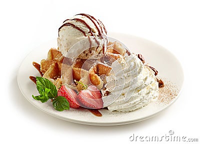 Belgian waffle dessert Stock Photo