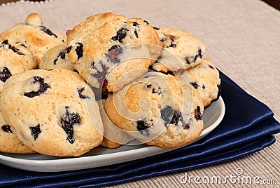 Plate of blueberry, almond, lemon cookies Stock Photo