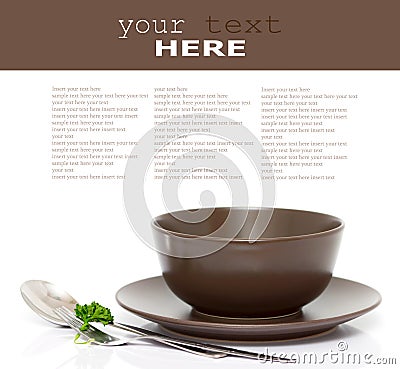 Plate, bowl, spoon and fork Stock Photo