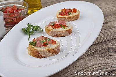 Plate of bruschetta Stock Photo