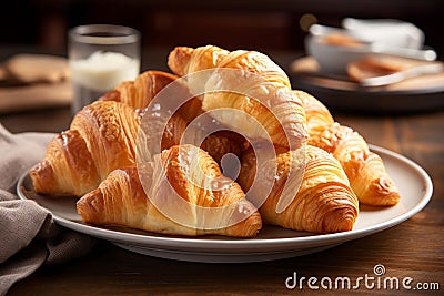 A plate of buttery, flaky croissants Stock Photo