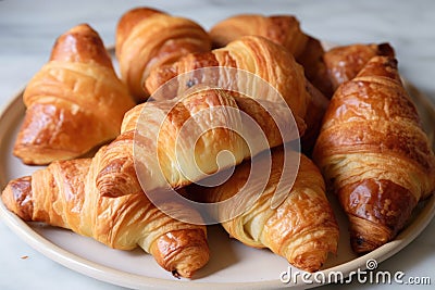 plate of croissants, warm and flaky on the inside and golden brown on the outside Stock Photo