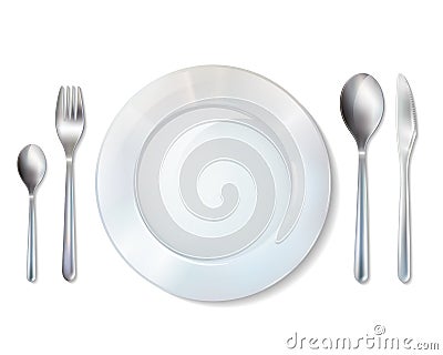 Plate And Cutlery Realistic Set Image Vector Illustration