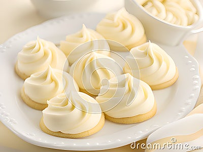 plate with delicious vanilla meringue on white table Stock Photo