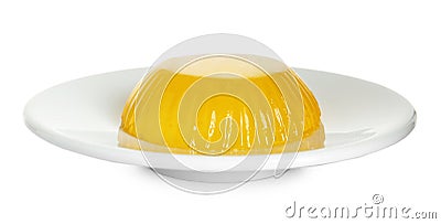 Plate with delicious yellow fruit jelly on white Stock Photo