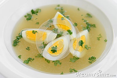Plate diet soup with eggs Stock Photo