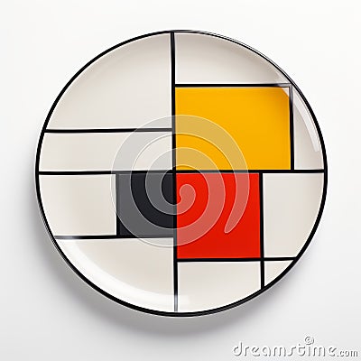 Modern Bauhaus Plate With Mondrian-inspired Design Stock Photo