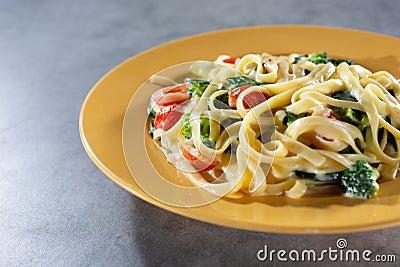 plate of fettuccine primavera Stock Photo