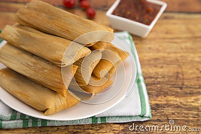 Plate Filled with Homemade Tamales Stock Photo