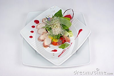 Plate of fine dining meal Stock Photo